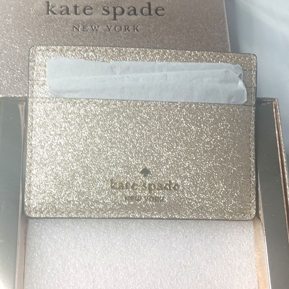 Kate Spade New York Boxed Small Glimmer Glitter Slim Card Holder~Gold Retail $99 - Picture 7 of 7